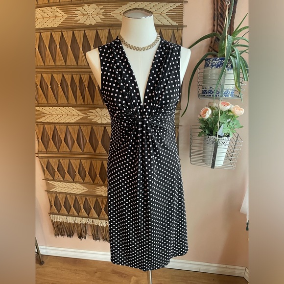 Vintage Dresses & Skirts - Vintage 90s Black & White Sleeveless Polka Dot Jersey Tank Day Dress Size Small